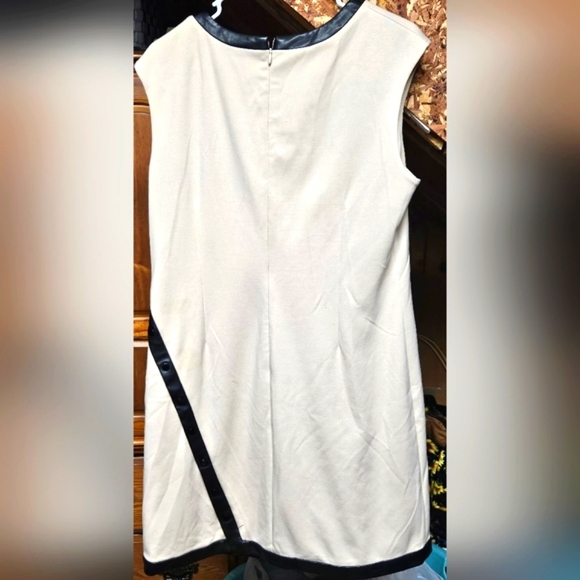 Calvin Klein Women's Dress Beige & Black Faux Leather Sleeveless Stretch - Picture 2 of 11